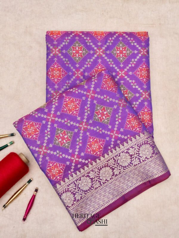 Magenta colour Katan floral motif ghatchola designer saree