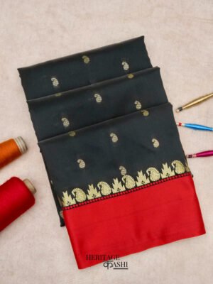 Black banarasi satin silk allover zari buti saree