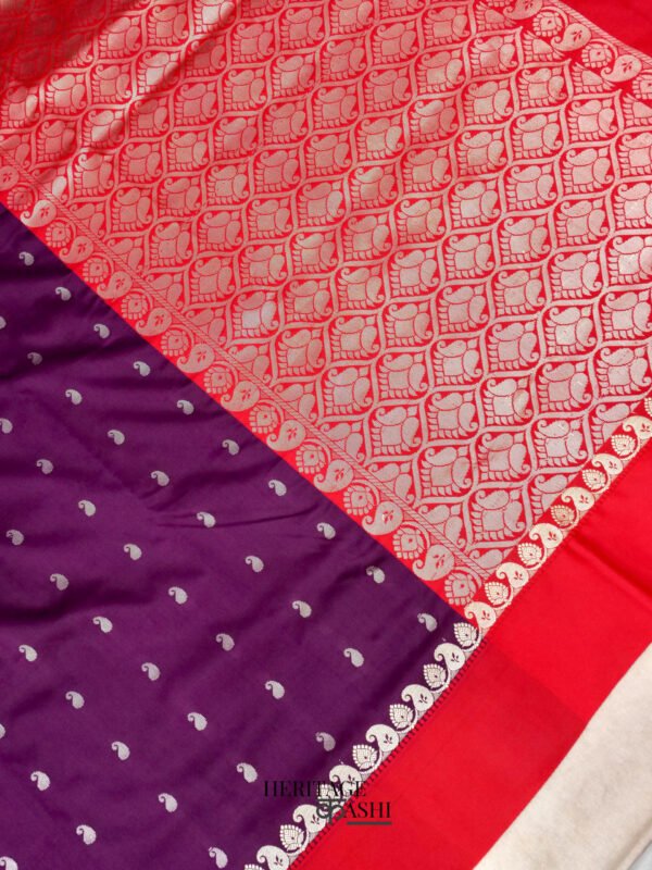 Purple Banarasi Satin Silk Allover Zari Buti Saree - Image 3