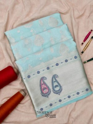 Light Blue Warm Silk Big Silver Fancy Carry Buta Saree