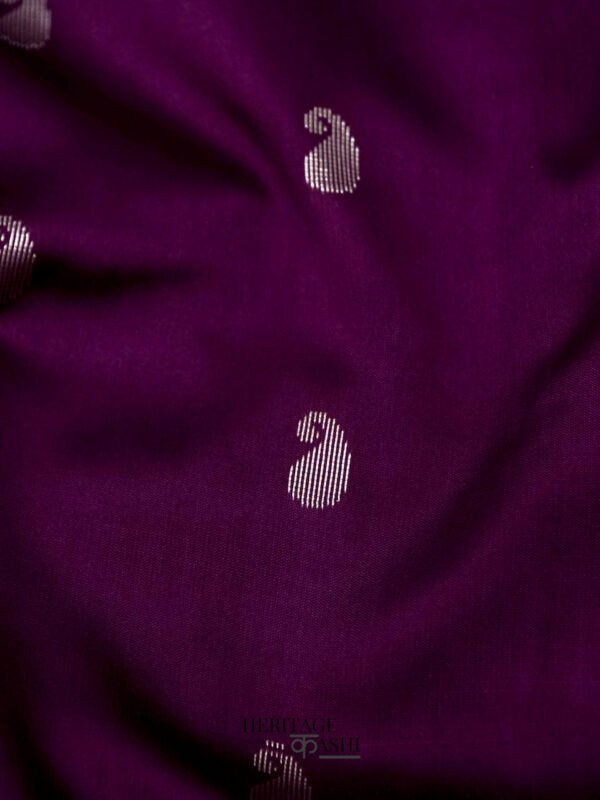 Purple Banarasi Satin Silk Allover Zari Buti Saree - Image 5