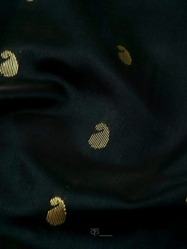 Black Banarasi Satin Silk Allover Zari Buti Saree - Image 5