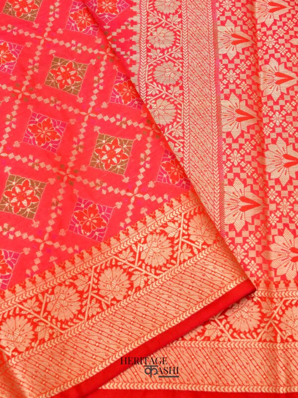 Pinky Orange Katan Floral Motif Ghatchola Designer Saree - Image 2