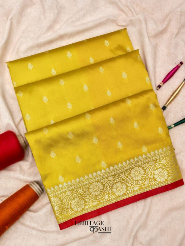 Mustard Yellow Banarasi Silk Buti Saree