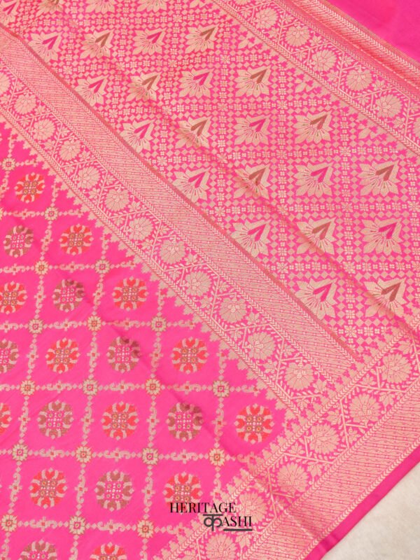 Pink Katan Floral Motif Ghatchola Designer Saree - Image 3
