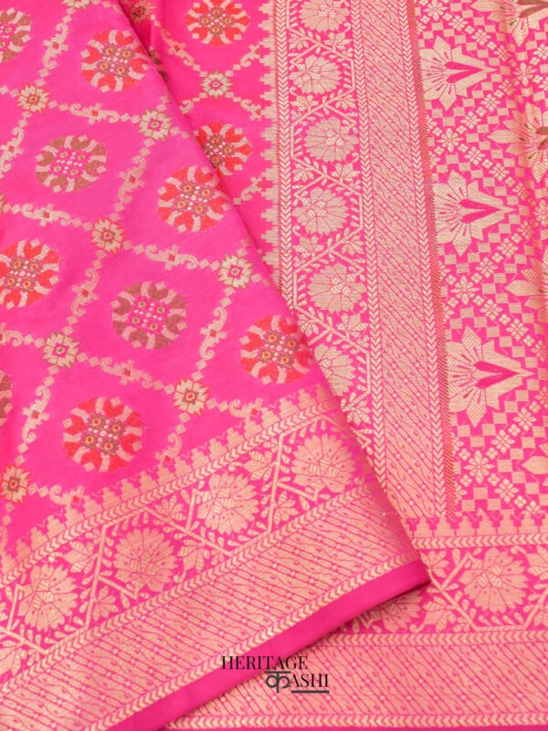Pink Katan Floral Motif Ghatchola Designer Saree - Image 2