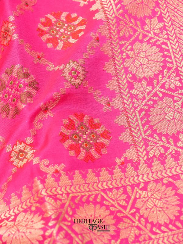 Pink Katan Floral Motif Ghatchola Designer Saree - Image 4