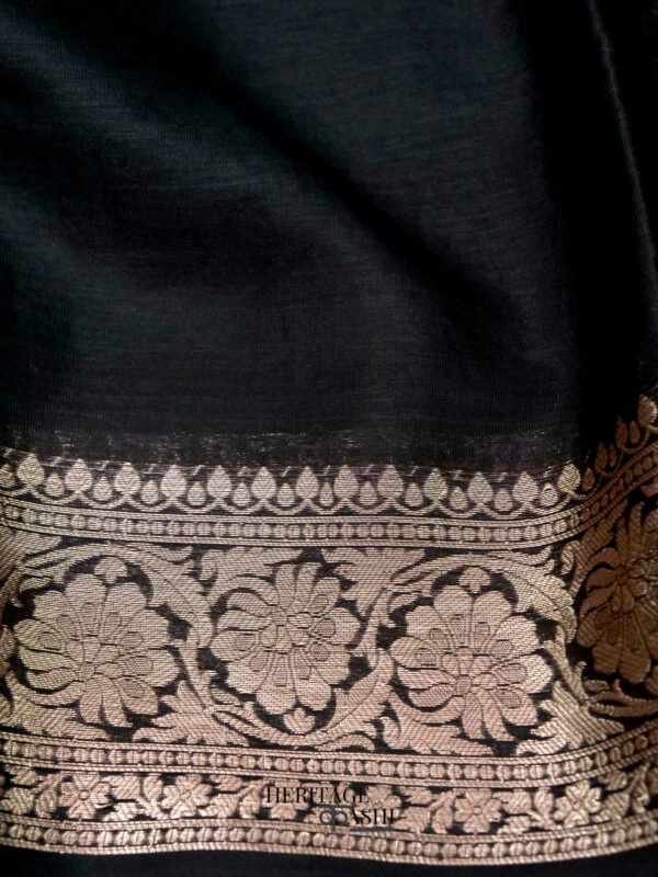 Black Warm Silk Plain Saree - Image 5