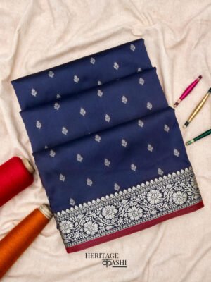 Navy Blue Banarasi Silk Buti Saree