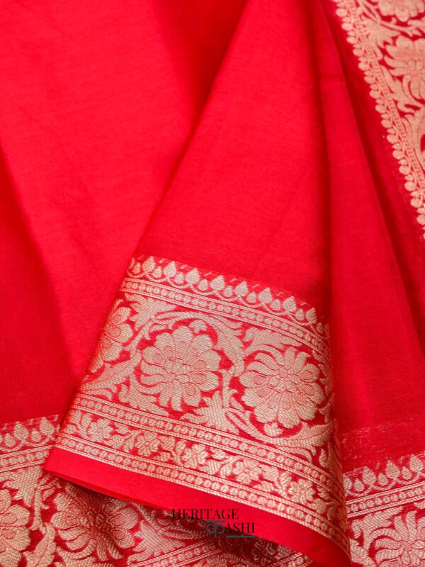 Red Warm Silk Plain Saree - Image 2