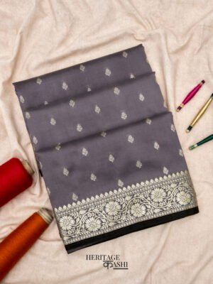 Grey Banarasi Silk Buti Saree