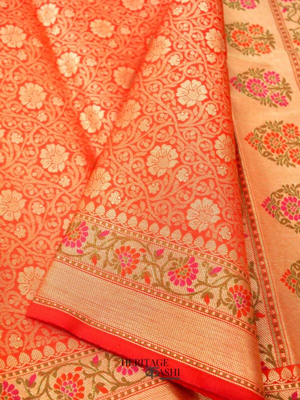 Orange Katan Brocade Fancy Paithani Border Saree - Image 3