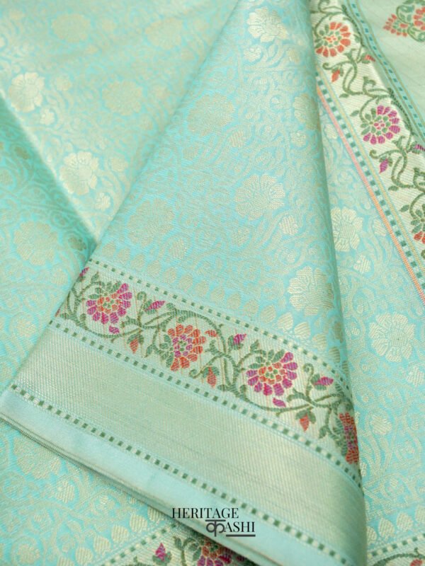 Sea Green Katan Brocade Fancy Paithani Border Saree - Image 3