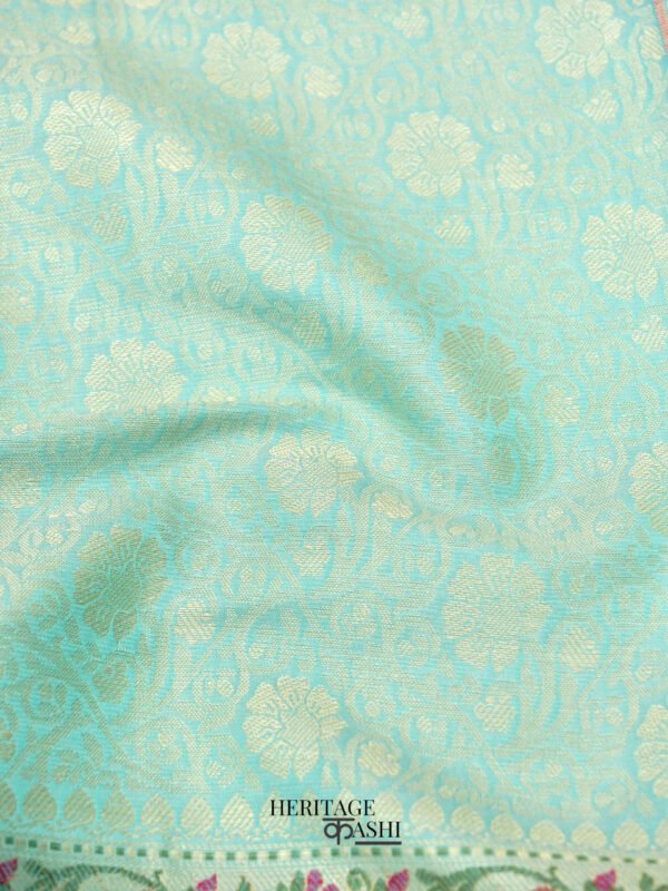 Sea Green Katan Brocade Fancy Paithani Border Saree - Image 5