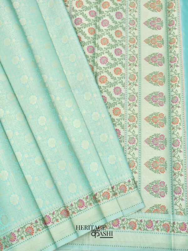 Sea Green Katan Brocade Fancy Paithani Border Saree - Image 2