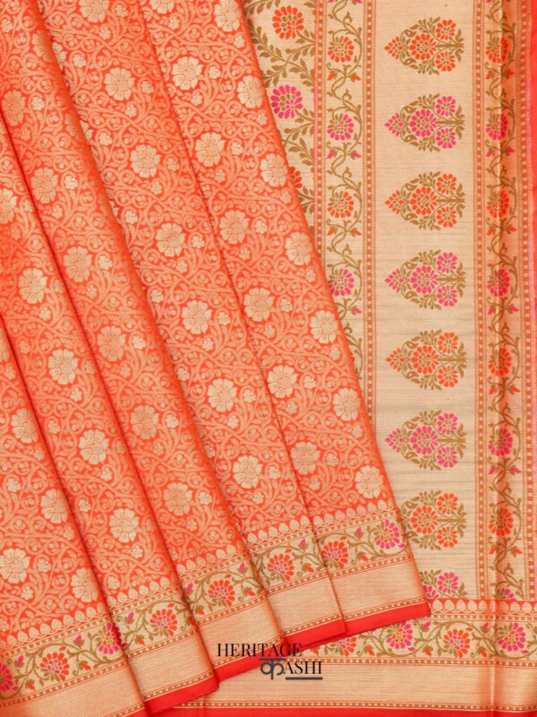 Orange Katan Brocade Fancy Paithani Border Saree - Image 2
