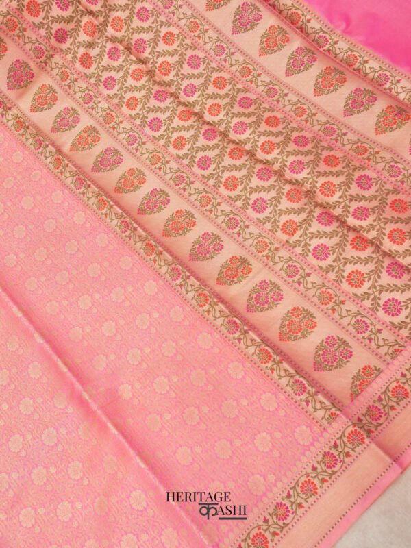 Baby Pink Katan Brocade Fancy Paithani Border Saree - Image 3