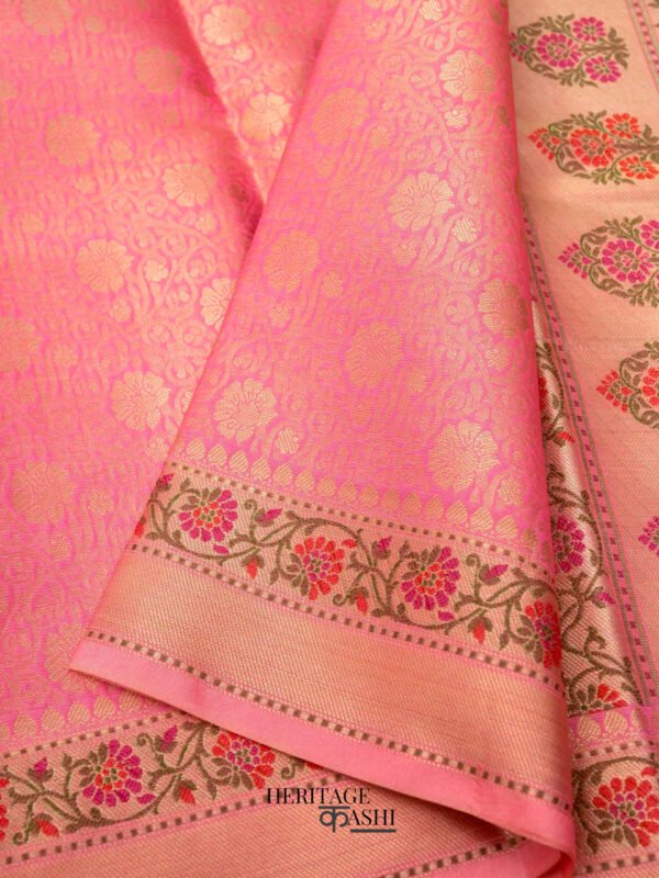 Baby Pink Katan Brocade Fancy Paithani Border Saree - Image 2