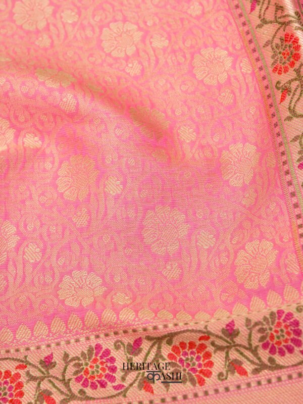 Baby Pink Katan Brocade Fancy Paithani Border Saree - Image 5