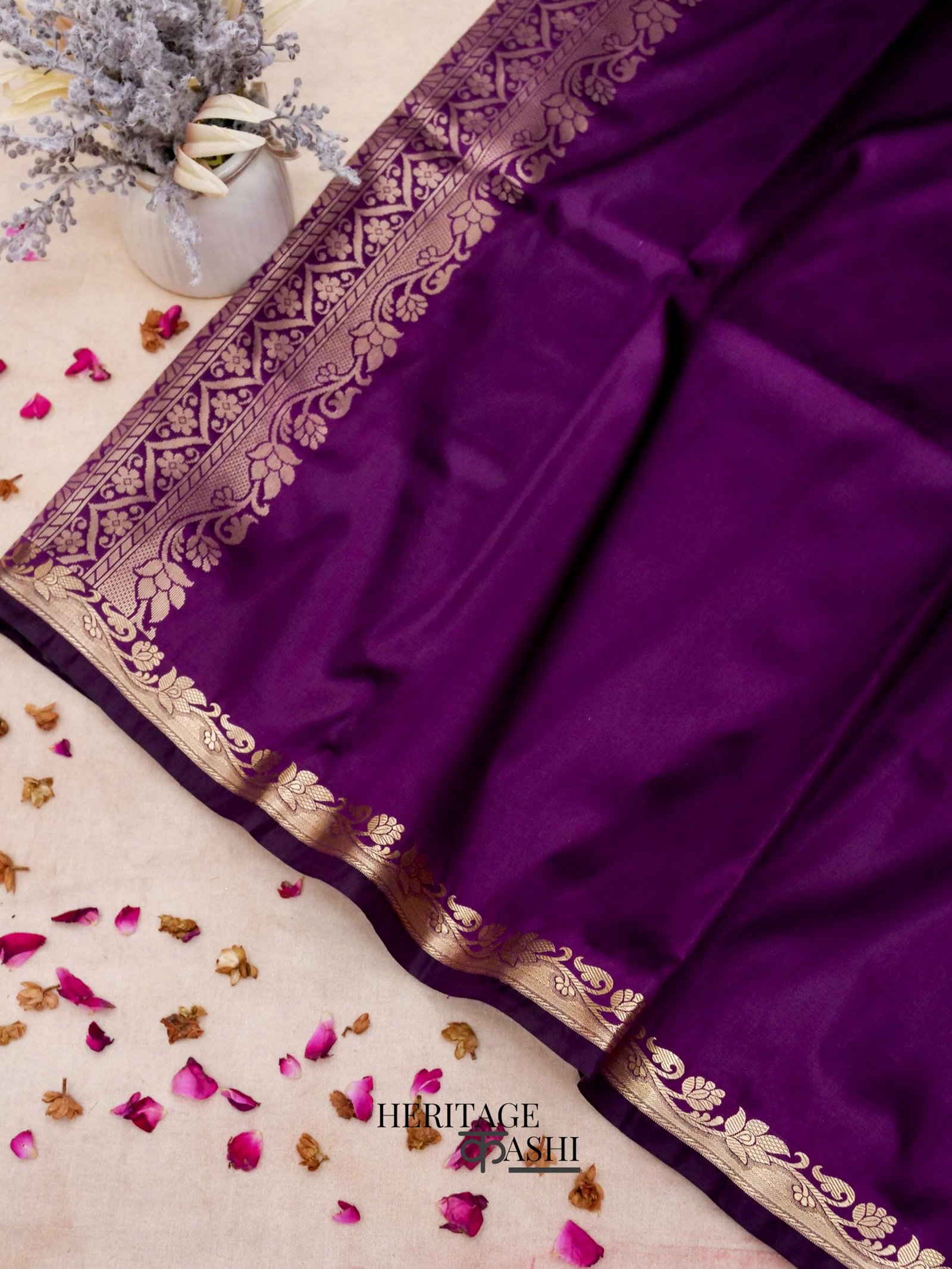 Purple Banarasi Silk Plain Fancy Saree