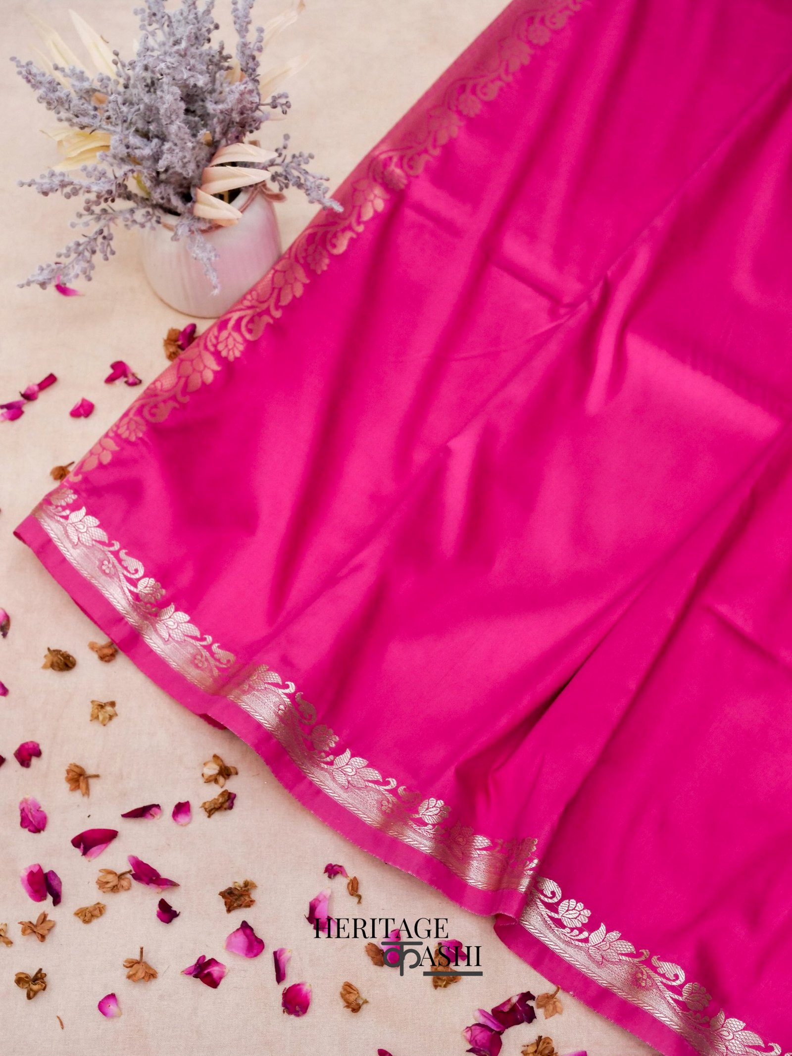 Pink Banarasi Silk Plain Fancy Saree