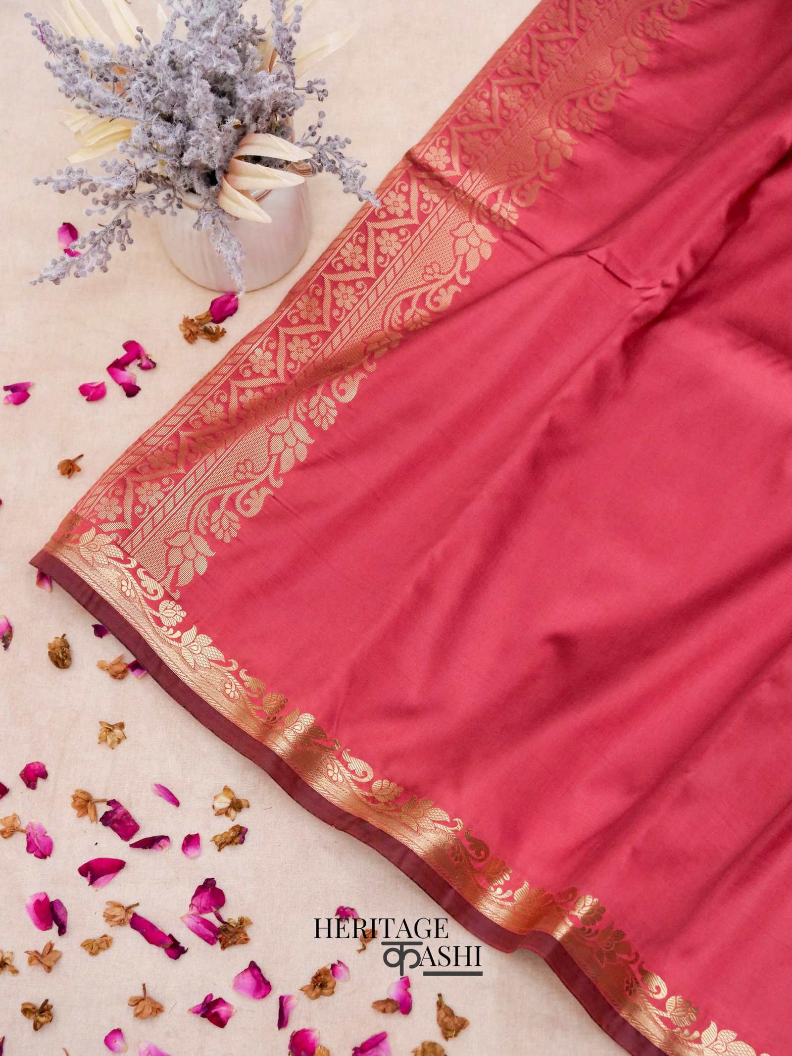Rose Pink Banarasi Silk Plain Fancy Saree