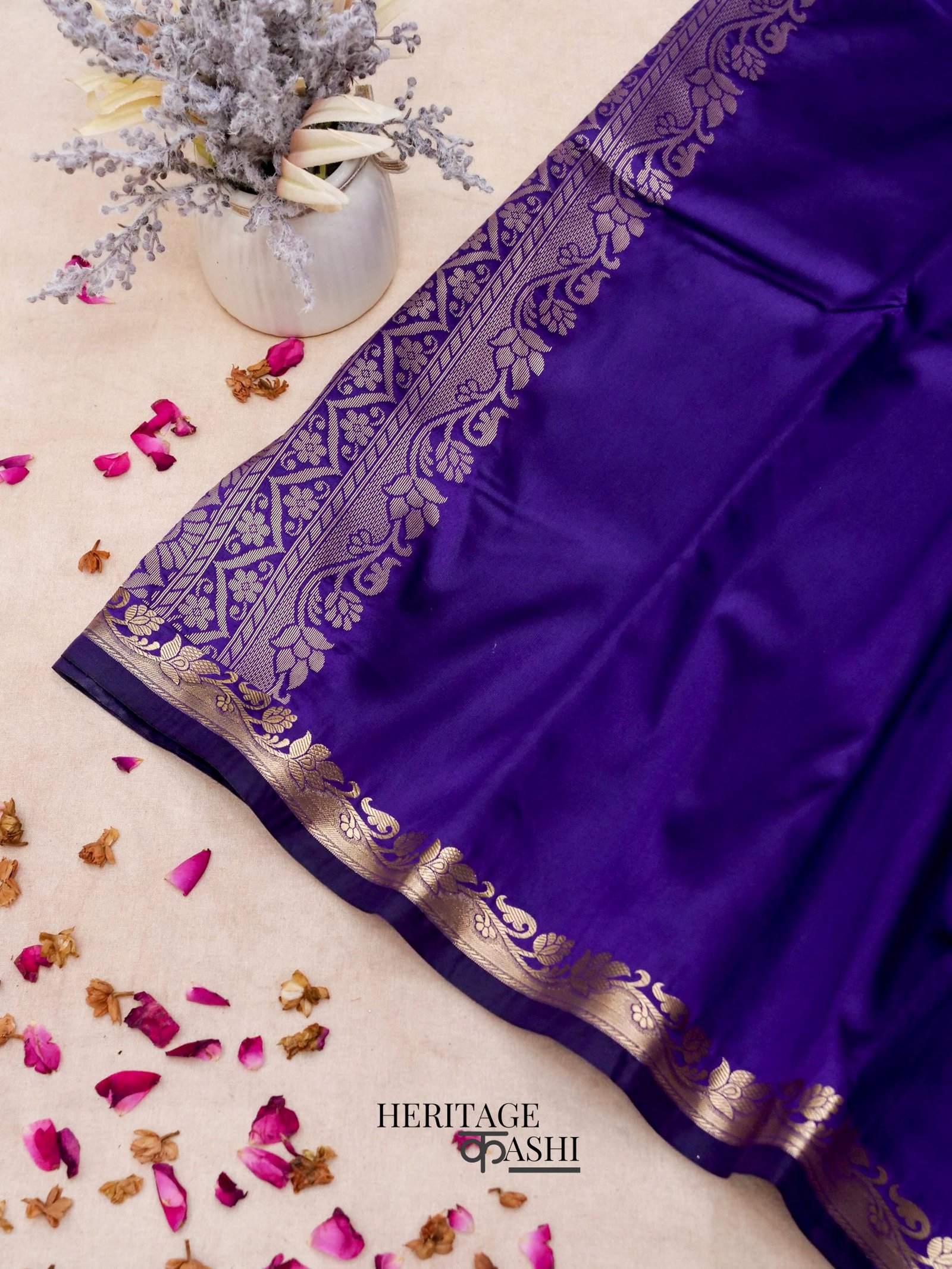 Navy Blue Banarasi Silk Plain Fancy Saree