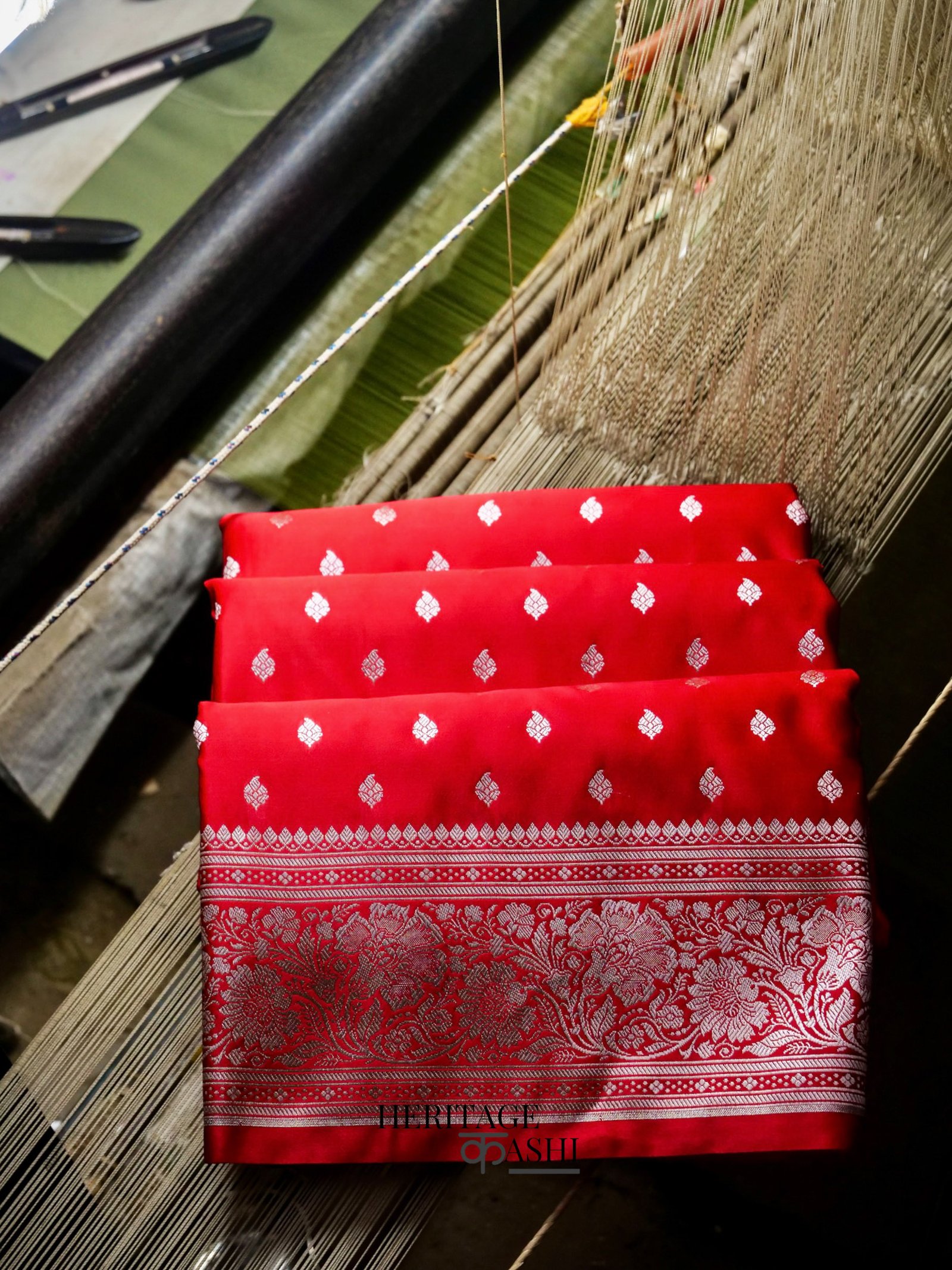 Red Mashru Silk Buti Handloom Saree