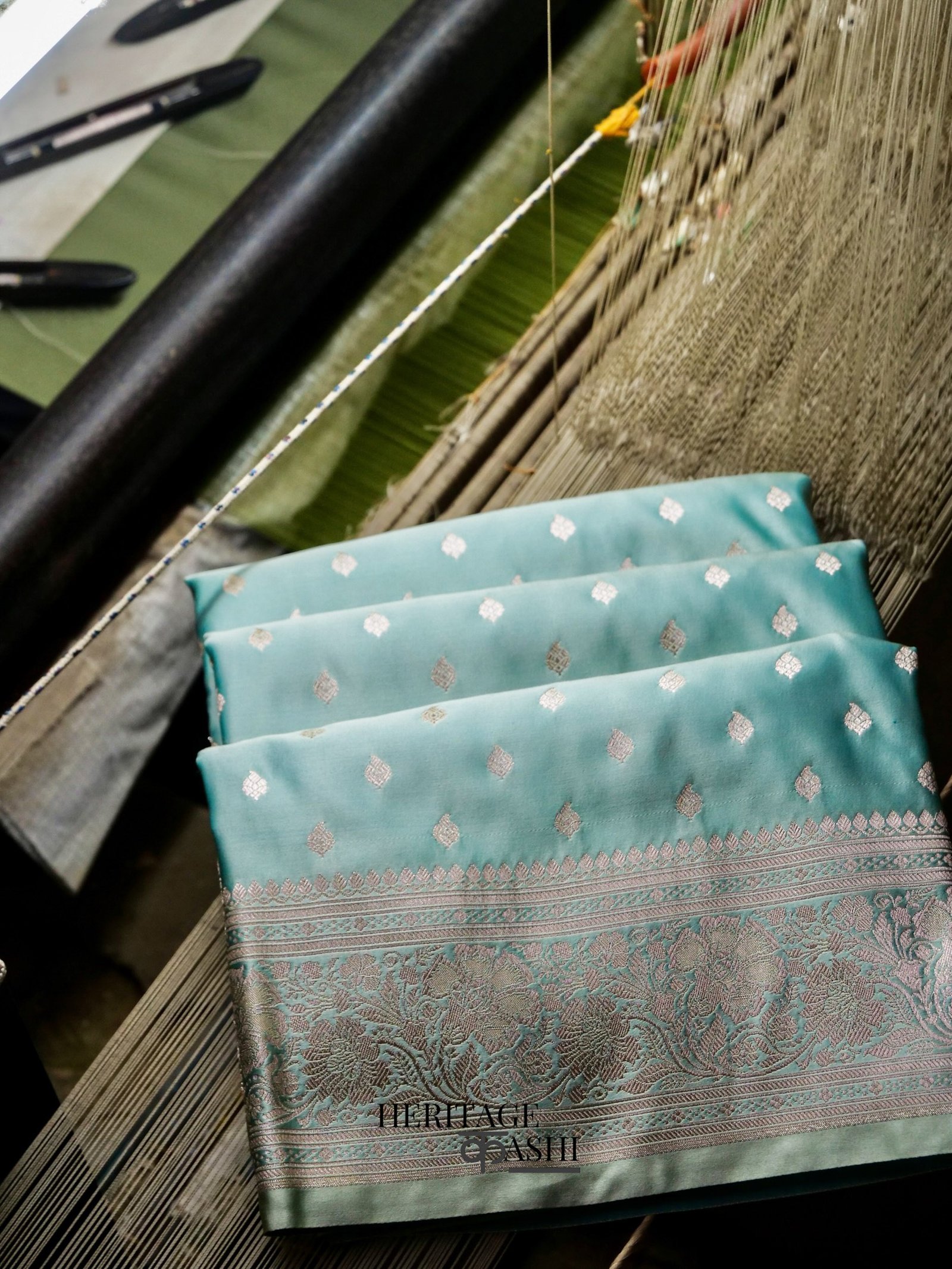 Mint Green Mashru Silk Buti Handloom Saree
