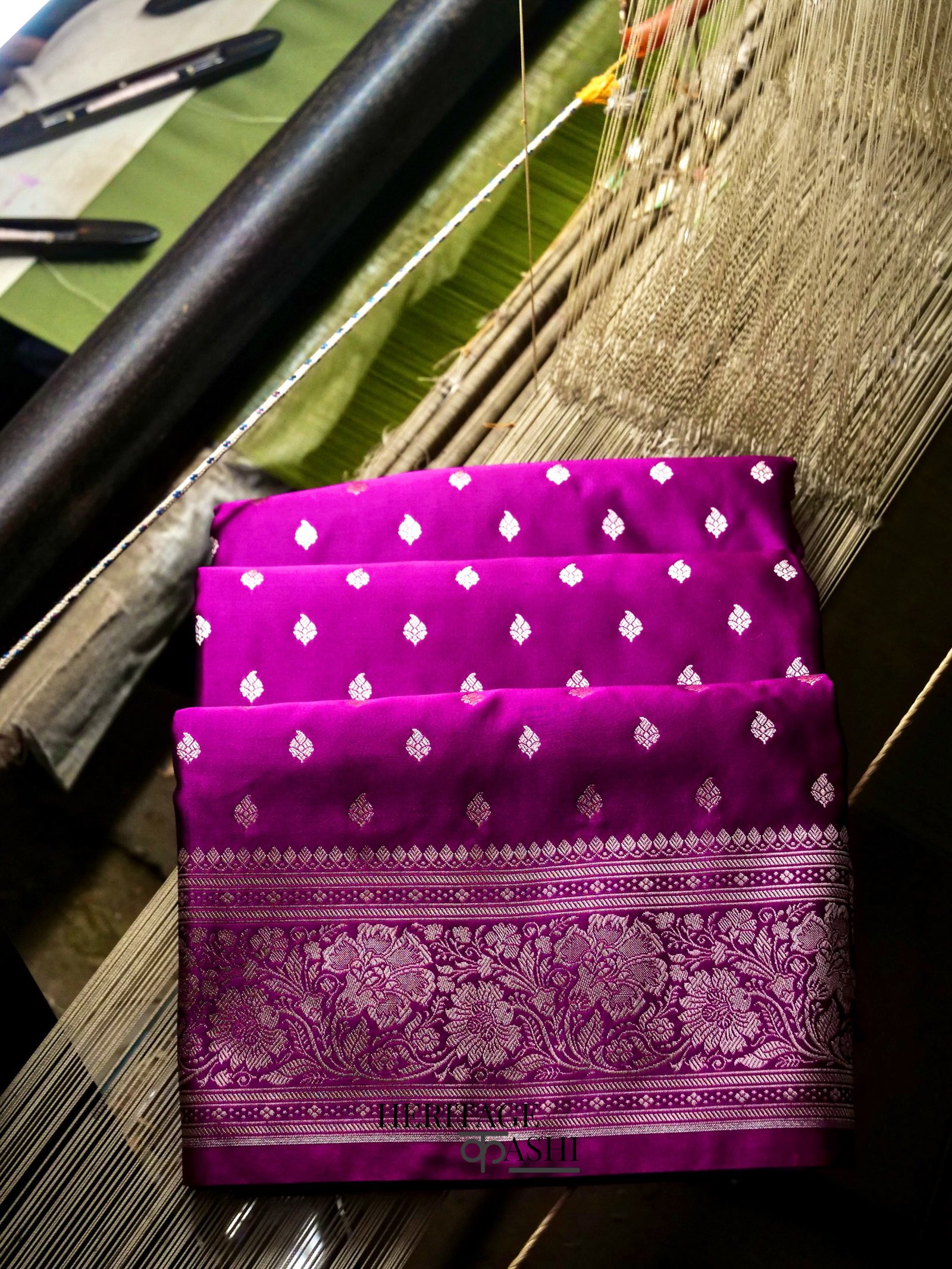 Purple Mashru Silk Buti Handloom Saree