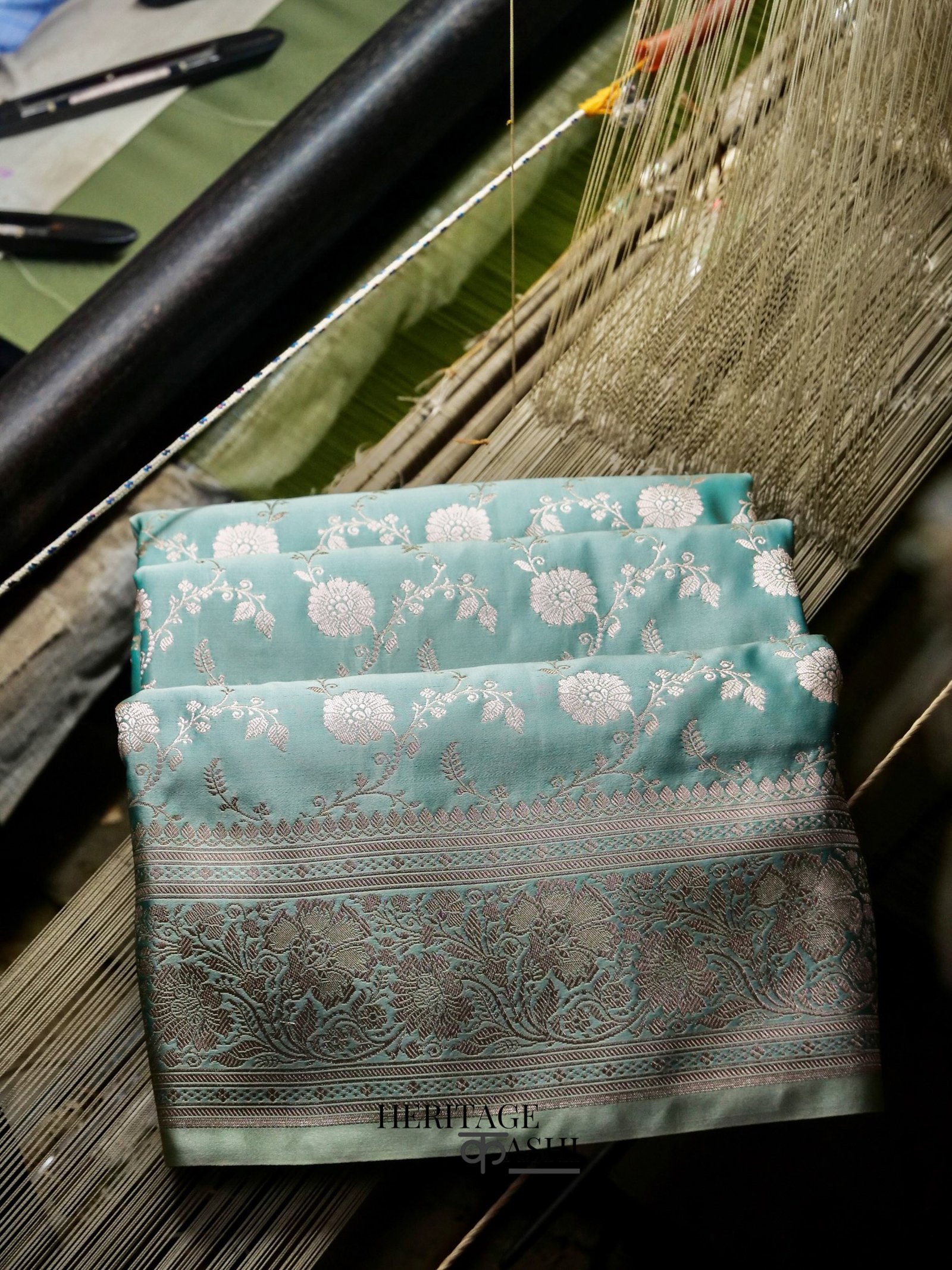 Mint Green Mashru Silk Jaal Handloom Saree