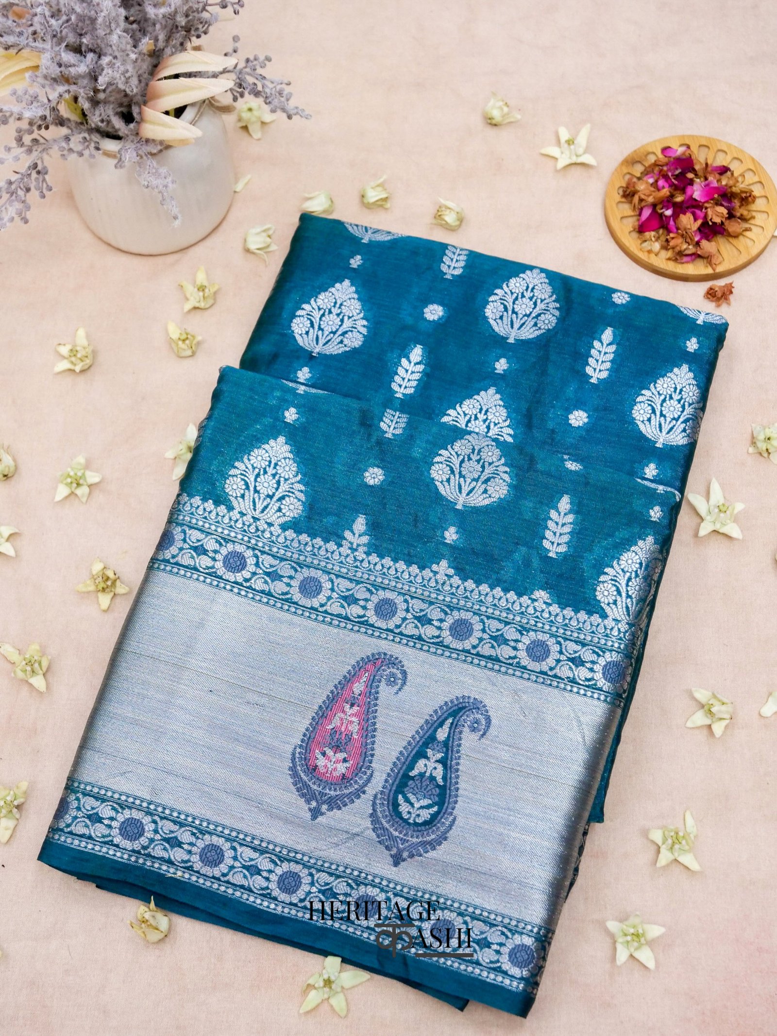 Rama Colour Warm Silk Big Silver Fancy carry Buta Saree