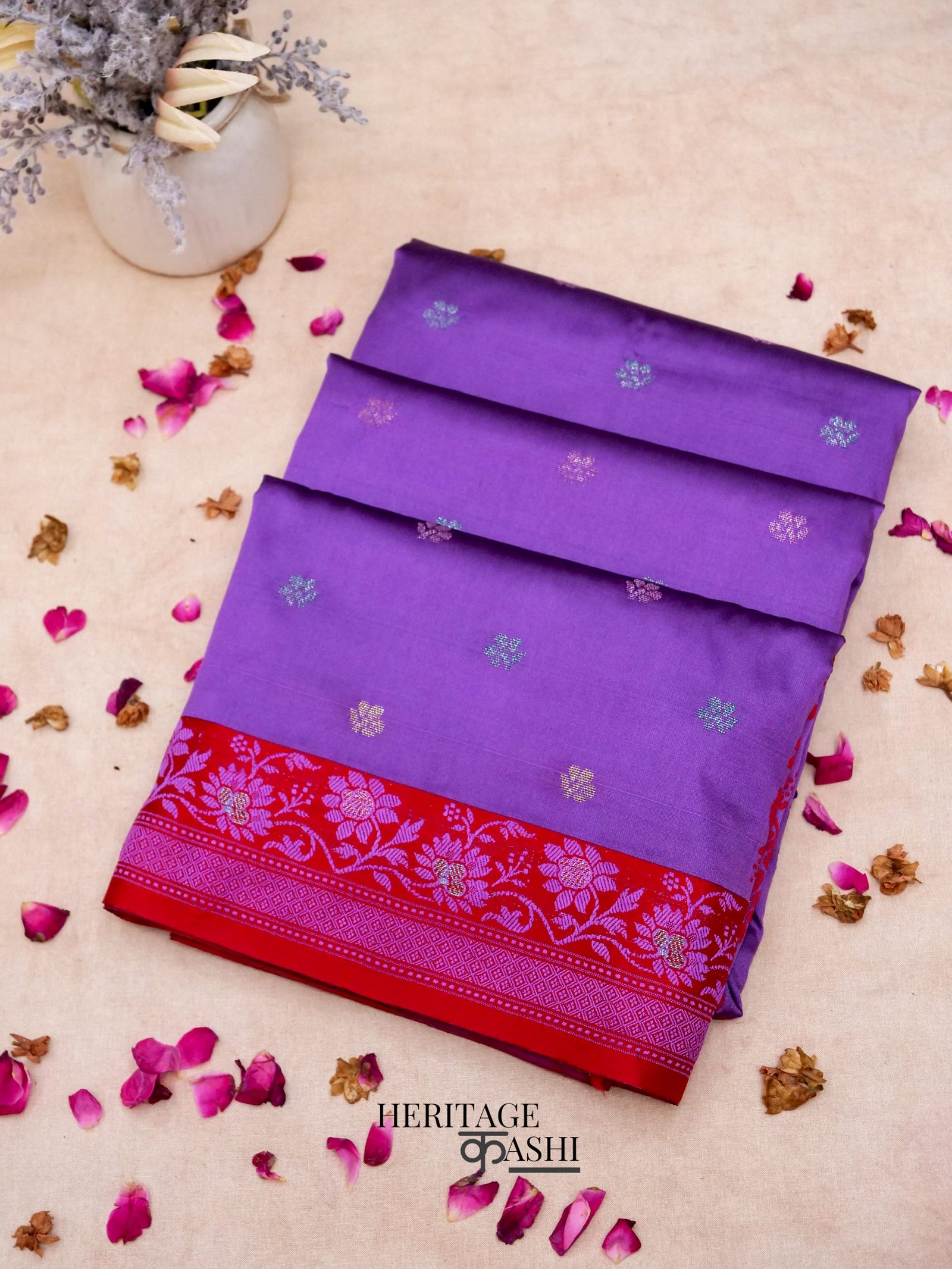Royal Purple Banarasi Soft Silk Ganga Jamuna Saree