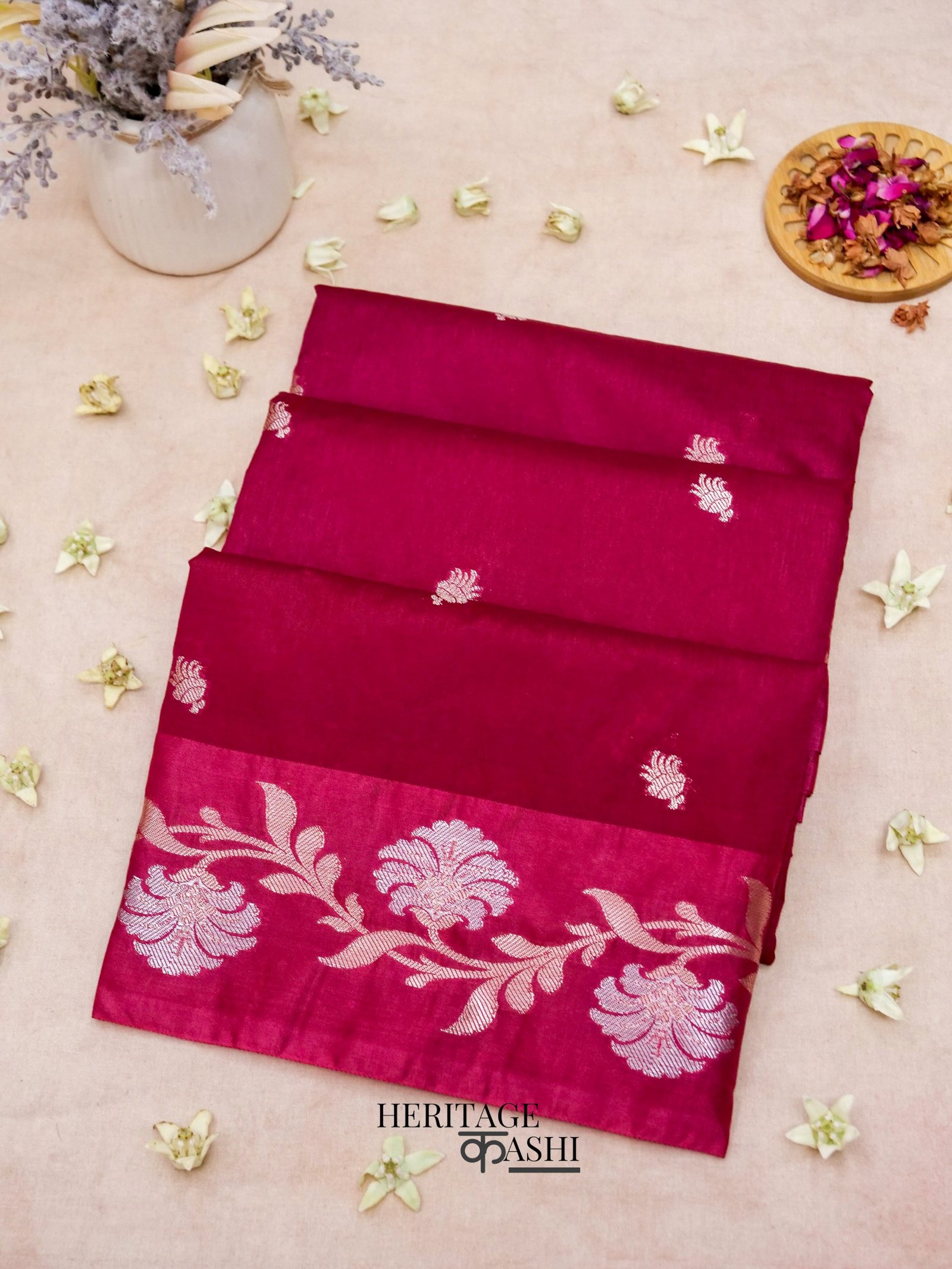 Wine Red Mango Silk Banarasi Jaal Border Saree