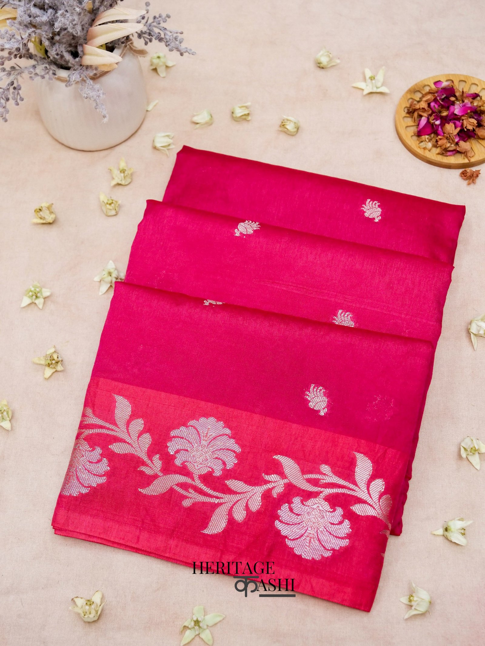 Pink Mango Silk Banarasi Jaal Border Saree