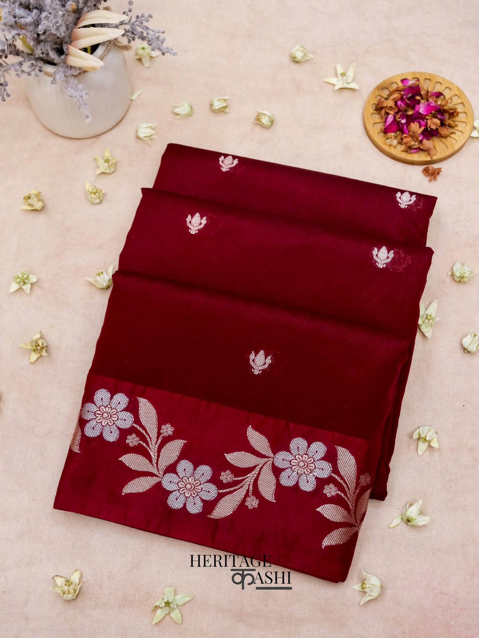 Blood Red Mango Silk Banarasi Jaal Border Saree
