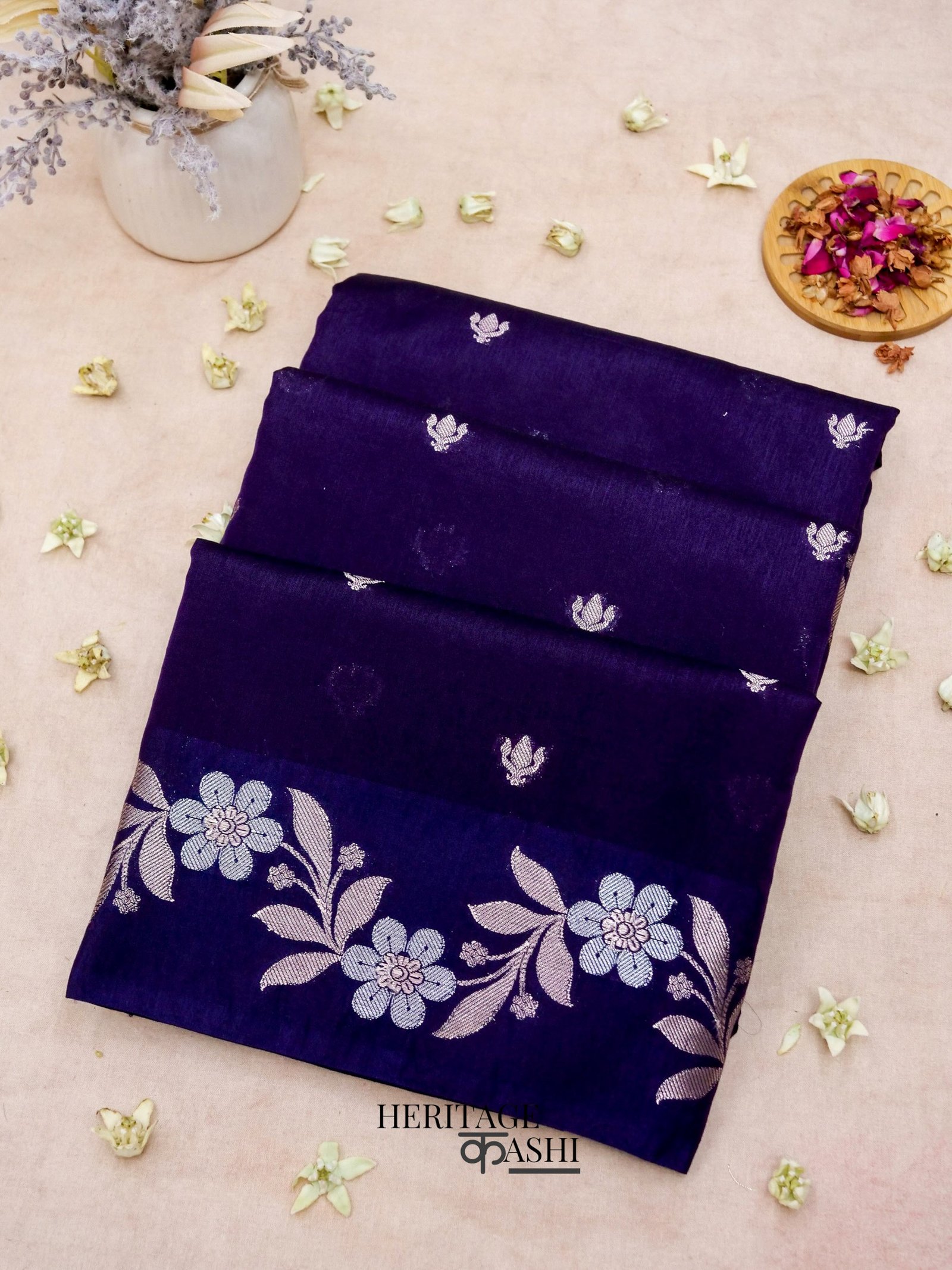 Purple Mango Silk Banarasi Jaal Border Saree